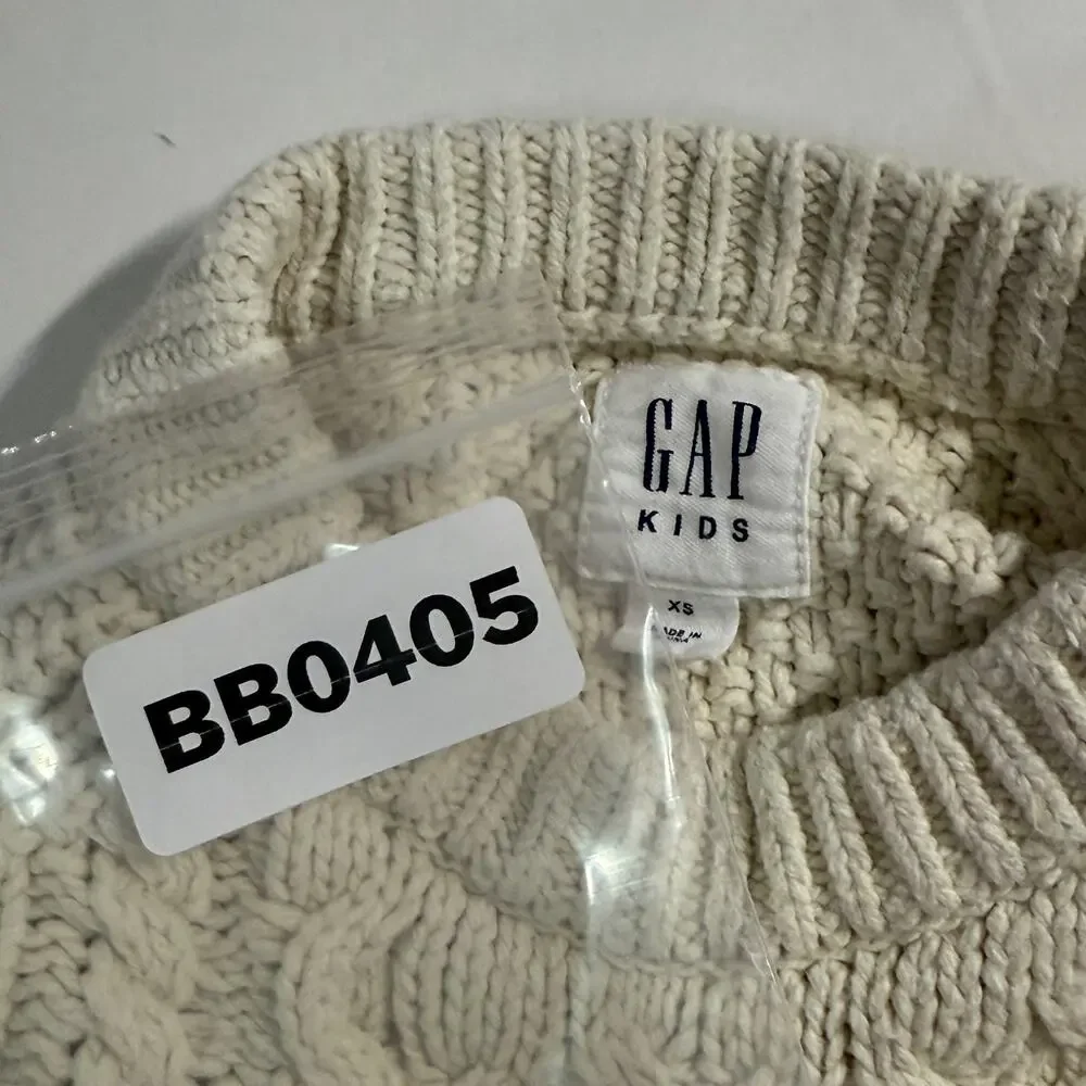 Gap XS Kids Cable Knit Crew Neck Sweater Cream Tan Long Sleeve Cotton Cabincore